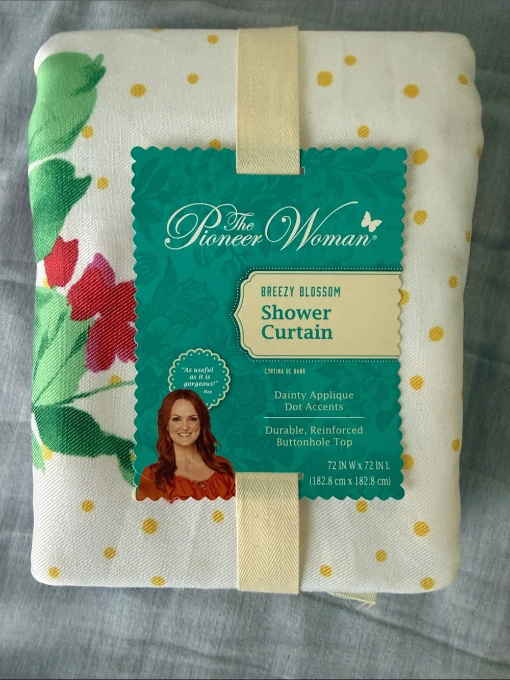 New The Pioneer Woman Breezy Blossom Shower Curtain Dainty Appliqué Dot Accents